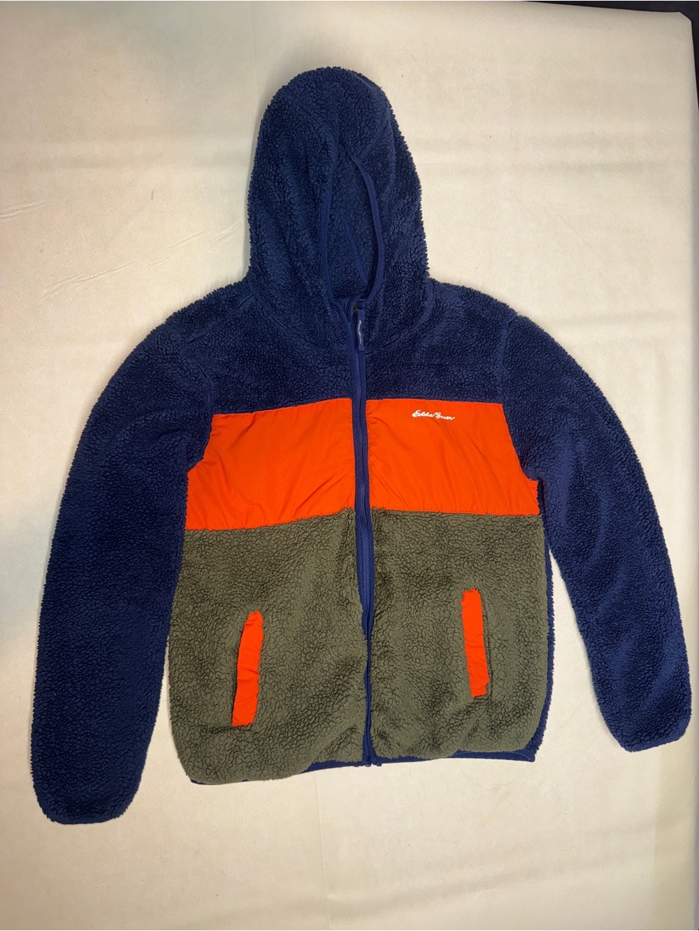 Eddie Bauer Navy, Olive & Orange Colorblock Sherpa Hoodie